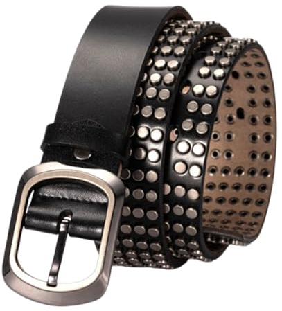 Nietengürtel 5 Reihen Metall Punk Rock Goth Niete Ledergürtel Mit Hellen Runden Perlen Nieten Für Herren Damen Accessoires Für Jeanshosen(105cm/41, Black)