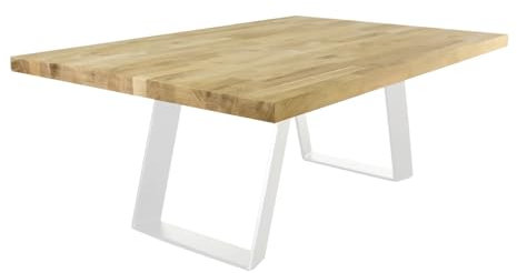 modern LOFT art Tischfüße Weiß – Couchtisch - Wohnzimmertisch – 2X Bankbeine Flachstahl 60x10 mm – Tischgestell Metall – DIY Tischkufen für Wohnzimmer Tisch, Beistelltisch- Breite 20cm, Höhe 42cm