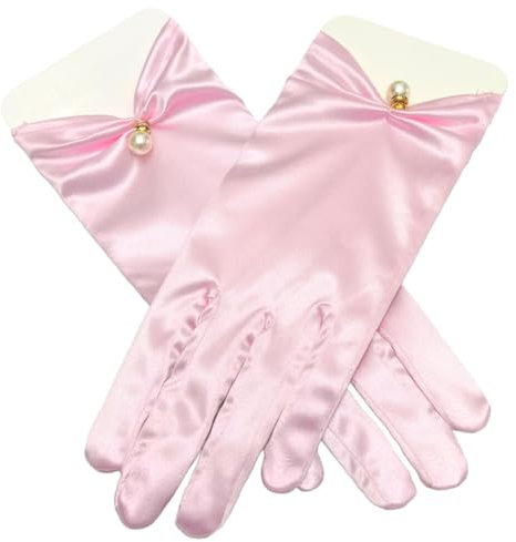 JAWSEU Kurze Satin Handschuhe Damen Elegant Brauthandschuhe Hochzeits Oper Dinner Handschuhe Perlen Hochzeit Bankett Kleid Handschuh Kurz Satin Handgelenklänge Handschuhe für Party Tanz Hochzeit