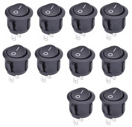 Confezione da 10 pulsanti a bilanciere, interruttore a levetta, interruttore rotondo, leva a levetta per auto, barche ed elettrodomestici (nero)