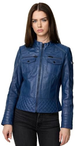 Tazzio läderjacka dam läderjacka äkta läder biker look F524, marinblå, S