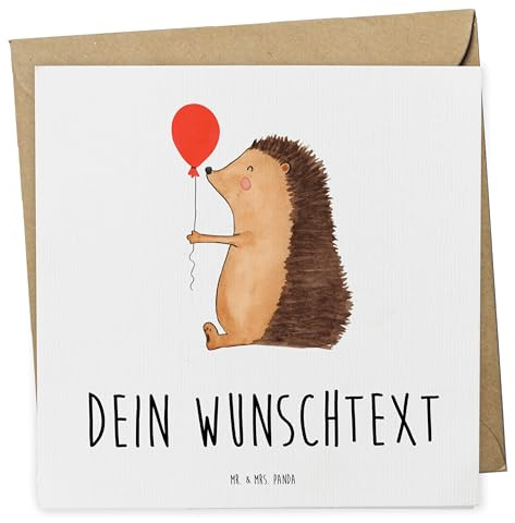 Mr. & Mrs. Panda Grußkarte personalisierbar Igel Luftballon - Personalisierte Geschenke, Herzlichen Glückwunsch, Postkarte personalisiert, Geburtstagskind, Happy Birthday, Karte, Geburtstag, Ballon