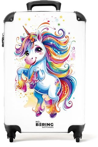 NoBoringSuitcases.com Kinderkoffer, Kinderkoffer Mädchen, Koffer Kinder Mädchen, Reisetasche Mit Rollen, Kindertrolley, Koffer Mädchen, Handgepäck Koffer 55x40x20 cm (Einhorn - Regenbogenmähne)