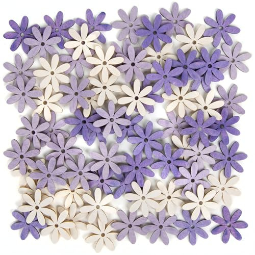 Logbuch-Verlag 72 pequeñas flores de madera moradas moradas flores flores dispersas decoración de mesa verano fiesta boda 4 cm