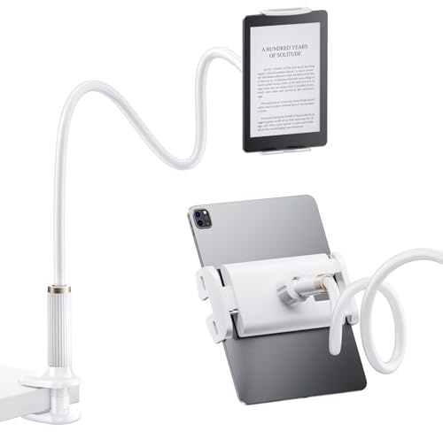 FlyCoco Soporte de cuello de cisne para tableta, [actualizado] con brazo largo flexible para cama, compatible con iPad Pro Air/iPhone/Kindle Fire/Switch u otros dispositivos de 4 a 13 pulgadas, color