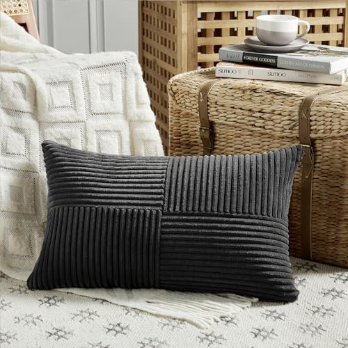FDTERN 1 Stück Schwarz Kissenbezug 30x50 cm Weich Kordsamt Kissenbezüge Kissenhülle Dekokissenbezug Sofakissen Dekokissen Boho Deko für Sofa Schlafzimmer Wohnzimmer Balkon (Ohne Kissenfüllung)