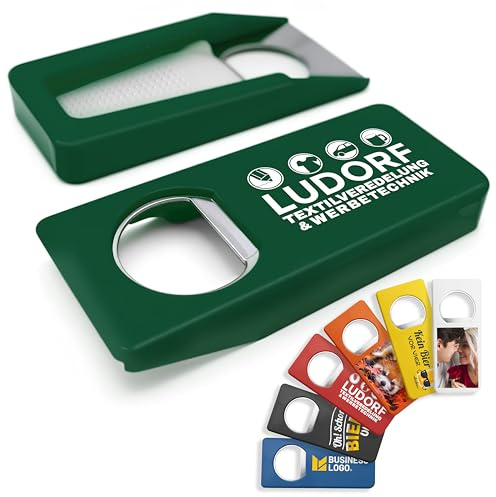 #teamludorf - 100 Stück Individuell gestaltbarer Flaschenöffner in Grün – personalisiert mit Text und Bild, anpassbar in sieben Farben, tolle Geschenkidee für Bierfreunde