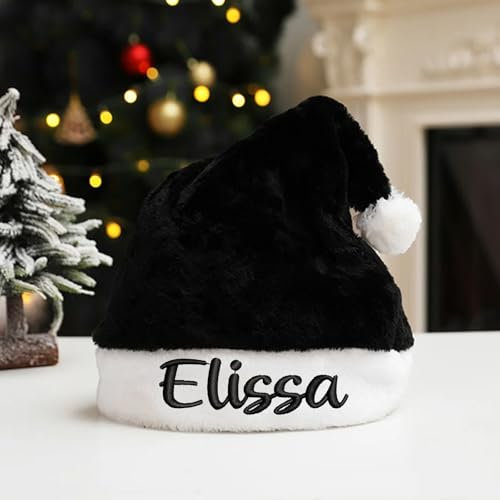 Zhongzhi Personalisierte Weihnachtsmütze für Weihnachten, individueller Name, Hut für Vater, Partygeschenk, individuelles Weihnachtsfest, Neujahrsparty-Hut (schwarz)