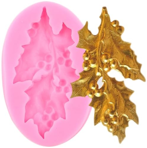 XMOLDNMS Moules en silicone en forme de feuilles de houx pour décoration de gâteaux, pâte à sucre, pâte polymère