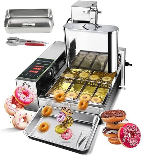 XNXYSMKJ Commercial Donut Making Machine, Automatic Donut Maker Machine, 4 Rows 6L Hopper Commercial Digital Donut Fryer, 5.5L Hopper, 1750 Unit/h (110v)