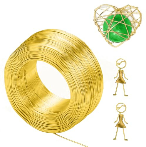 Zasvec Basteldraht Gold 1 Rollen Aluminiumdraht 2mm*30m Schmuckdraht Draht zum Basteln Aludraht 2mm Aluminium Basteldraht Gold Aluminiumdraht zum Basteln für Handgefertigte Dekorationen