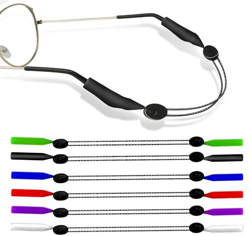 6 Pcs Sports Glasses Strap Kit 6 Colors Sunglasses Strap Waterproof Spectacles Cord Glasses String Glasses Holder Suitable for Sports Leisure Eyeglass Cord for Women Men Stainless Steel Cable Material