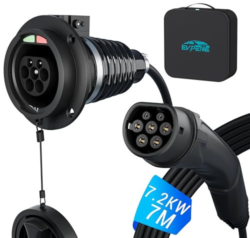 EVPEIWE 7,2KW/32A Tipo 2 Cavo di Prolunga Ricarica Auto Elettrica, 7M | Monofase | Cavo di Prolunga Ricarica Tipo 2 per BEVS & PHEV con Blocco di Sicurezza per Caricabatterie EV IEC-62196, IP54