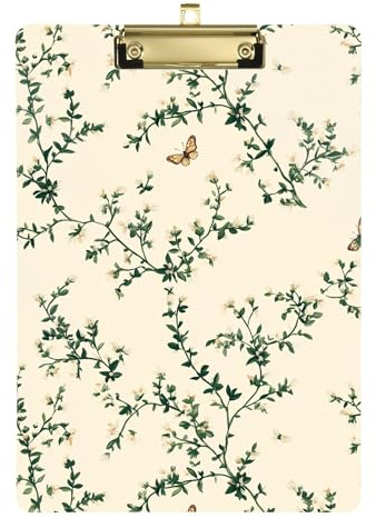Retro-Klemmbrett aus Acryl, Motiv: Schmetterlinge, Kräuter, Beige, A4, 31,8 x 22,9 cm, Kunststoff-Klemmbrett mit flachem Profil-Clip für Beobachtungsaufzeichnung, Klassenzimmer