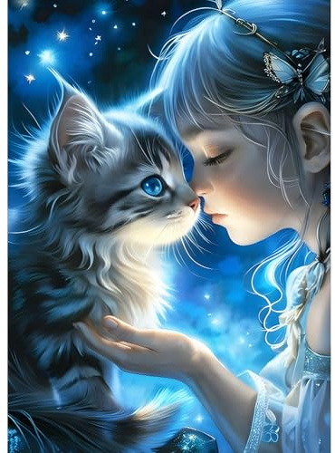 QQYRHN 5D Fee Kätzchen Diamond Painting Kit für Erwachsene Anfänger Katze Diamant Kunst Kits Vollständiges DIY Traumland Diamantstickerei-Set Perfekt zur Entspannung und Dekoration 30x40 cm