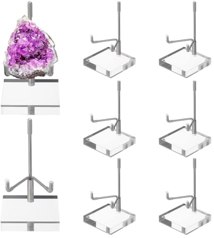 NBEADS 8 Soporte de Exhibición de Brazo de Metal Ajustable, Caballete con Base de Pedestal Acrílica para Geodas de Cristal de Roca, Minerales, 4.95x4.95x9cm, Color Acero Inoxidable