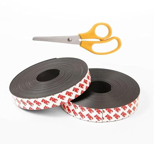 Kiuiom Rotolo di Nastro Magnetico,Nastro Magnetico Autoadesivo Forte,Rotolo Magnetic Flessibile,Striscia Magnetica Autoadesiva Forte,Adatto per Famiglie,Laboratori,Uffici e Scuole,2x200cm,2 pezzi