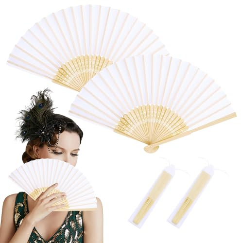 2 Stück Handfächer Faltbare Fächer,Hand Fan Klein,Sauna Fächer Weiß,Folding Fecher Damen,Fächer Hochzeit,Chinesische Handheld Faltfächer,für Sommer Abkühlung,Hochzeite Bevorzugung,Aufführung und Deko
