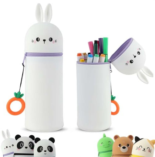 MHwan Kawaii Federmäppchen, Niedlicher und Bequemer Silikongriff, Leicht zu Transportieren und Aufzuhängen, Kann Als Stiftehalter und Mäppchen Verwendet Werden, Robust und Langlebig (Hase)