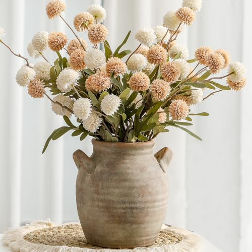 Vanselia Ceramic Flower Vase Home Decor - Farmhouse Table Vases with Handle Living Room Decoration Vintage Decorative Aesthetic for Shelf Coffee Dining Desk House Bookshelf Fireplace (7.1 Retro)