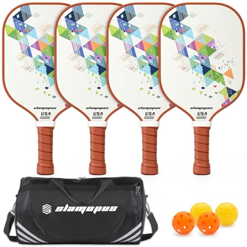 Pickleball-Schläger | Pickle-Ball Set mit 4 | Graphit- und Glasfasern Pickle Ball Schläger | enthält 2Innenbälle/2Außenbälle und eine Tragetasche|Wesentliche Pickleball-Schlägersets für Anfänger