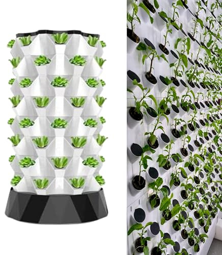 Sistema di Coltivazione idroponica, Torre da Giardino aeroponica, Sistema di Coltivazione idroponica per Interni ed Esterni, Torre idroponica per ortaggi, Erbe aromatiche e Fragole, Bianco,
