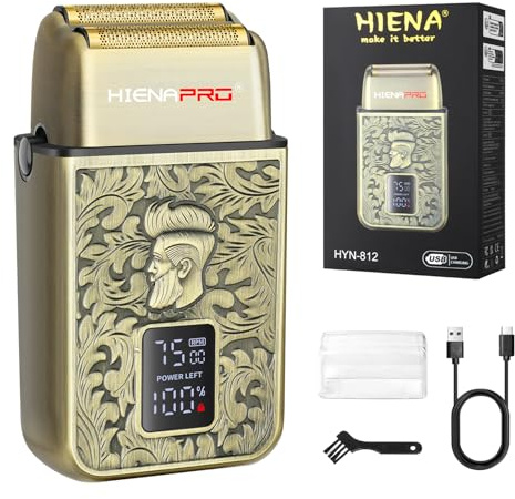 HIENA PRO Rasoio elettrico da uomo, rasoio professionale senza fili e rasoio di precisione a testa calva, ricarica USB, rasatura da viaggio, display a LED, regalo perfetto per gli uomini