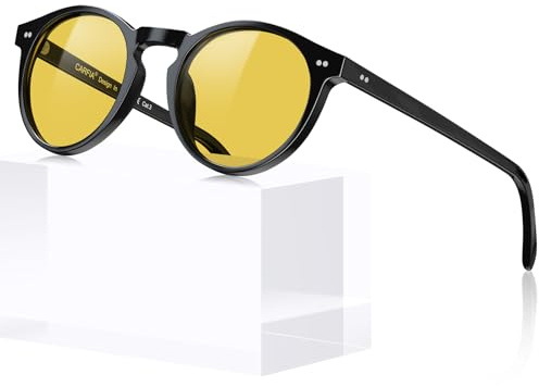 CARFIA Gafas unisex de visión nocturna, redondas, antirreflejos, gafas de conducción nocturna, para conducir, ciclismo, fiesta, CA5289, M