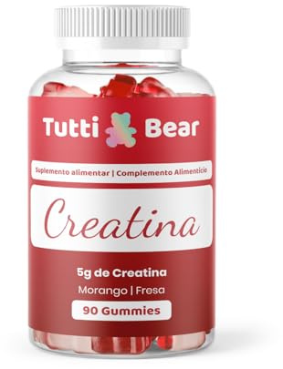 Tutti Bear Gominolas de Creatina – 5000 mg Creatina Monohidratada con L-Taurina y Vitamina B12 – Sabor Fresa Natural – Sin Azúcar – Para Energía y Recuperación Muscular