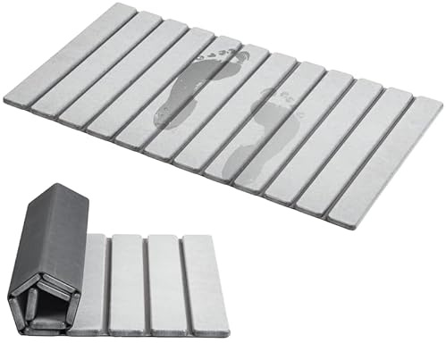 AWW Foldable Stone Bath Mat, Super Absorbent Diatomaceous Earth Mats, Non-Slip 31.5×15.7 Inch Quick Drying Mat, Compact and Easy to Store Bath Mats for Bathroom, Easy to Clean, Light Grey