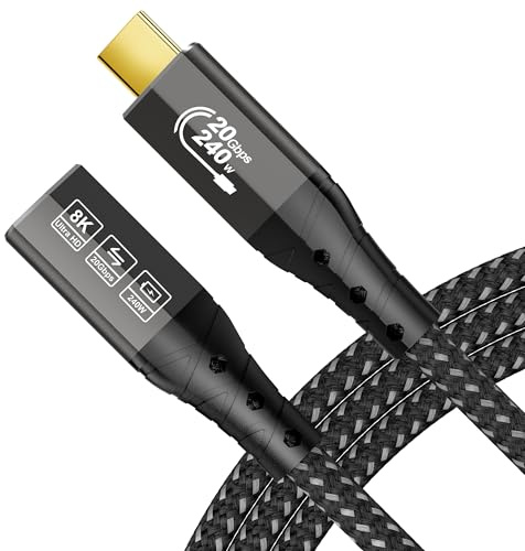 ZIKNYDO 8K USB C Verlängerung 3m, (USBC 3.2 Extender 20Gbps, PD 3.1 240W 48V/5A), Video 4K@144Hz/ 60Hz USB C Kabel Verlängerung für Thunderbolt 4, PSVR2, iPhone 16/15, iPad, MacBook, Dell XPS, Switch