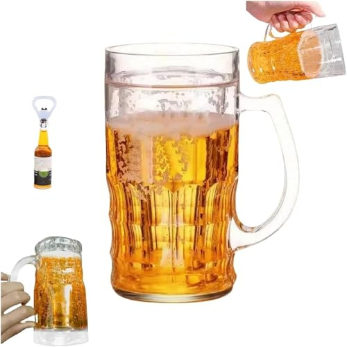 sloiaz Jarra de cerveza falsa, divertida jarra de cerveza de doble capa de 400 ml, vaso divertido, taza de broma realista con asas, jarra de cerveza decorativa novedosa for bromas y fiestas.(1pcs)