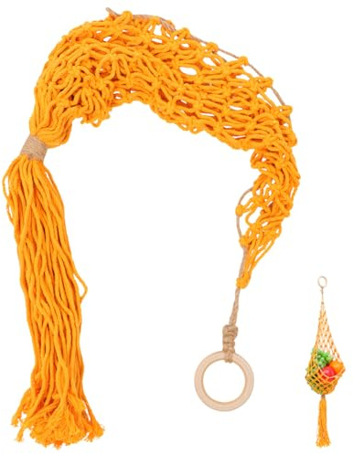 DINHEAROM Cesta Colgante Macramé para Frutas y Verduras Resistente y Decorativa Bolsa Tejida para Almacenamiento y Ventilación para Balcón y Cocina Color Amarillo