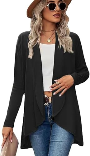 eyes Plus Size Cardigans for Women Ladies Hanky Hem Jersey Open Waterfall Boyfriend Womens Cardigan Top Full Long Sleeve Floaty Duster Jacket Coat Blazer UK 16-24