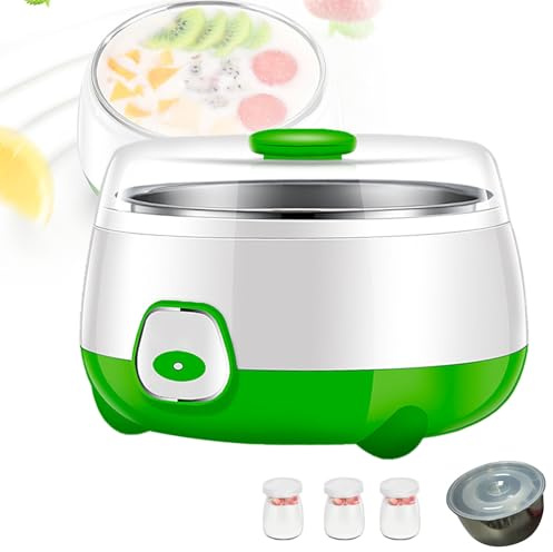 Yogurtiera Automatica Con Contenitore in Acciaio Inox Da 1 Litro E 3 Bottiglie in Vetro - Triplo Controllo Della Temperatura Costante A 42°C E Coperchio A Doppia Tenuta Per Dessert,Green