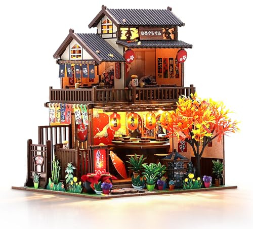 Cuteefun Casa de Muñecas Japonesa en Miniatura con LED (Izakaya de Arce) | Manualidades de Madera Puzzle 3D para Adultos y Ados, Decoración para el Hogar, Regalo Creativo para Cumpleaños y Navidad