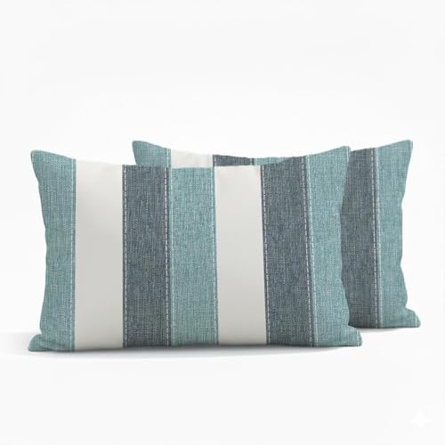 ViaElayu Funda Cojines 30x50 cm Rayas Verde Azulado Turquesa Funda de Cojíns Primavera Moderna Fundas de Almohada Cojine Decorativas Retro para Sofá Verano Exterior Jardin Juego de 2