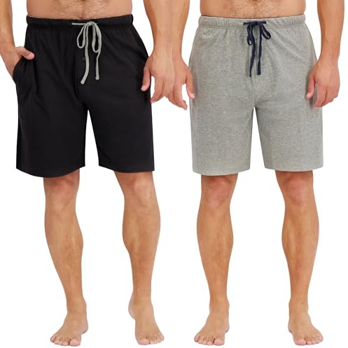 Hanes Men's Pajama Shorts - 2 Pack Cotton Loungewear, 7.5 Inseam, Drawstring and Pockets, Heather Grey/Black, Large