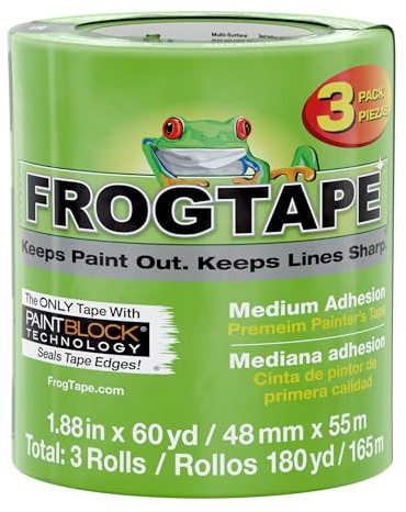 FrogTape Multi-Surface Painters Tape with PAINTBLOCK, 2 Inch Wide (1.88 In. x 60 Yds), Medium Adhesion, Green, 3 Rolls (240661)