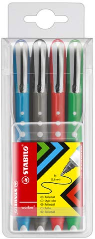 STABILO® Tintenkugelschreiber worker®, 0,5 mm, Schreibfarbe: sortiert (4 Stück), Sie erhalten 1 Etui á 4 Stück