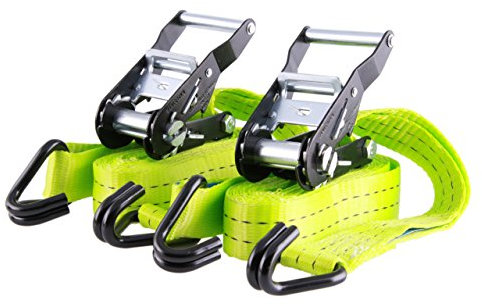 Jeu de 2 Sangles d'arrimage Professionnelles de 4m de Long I 35mm de Large I Sangles à cliquet en Deux Parties I Crochet en J pouvant être chargée jusqu'à LC 2000kg Selon la Norme DIN en 12195-2