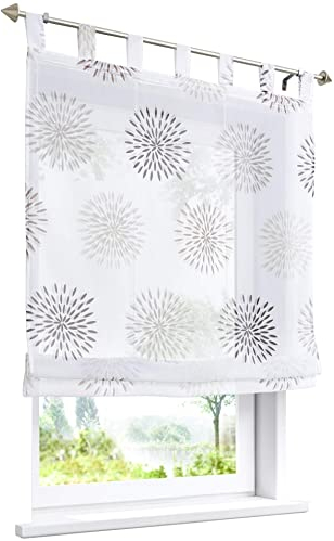 Raffrollo mit Kreis-Motiven Druck Design Rollos Voile Transparent Vorhang (BxH 120x140cm, Braun mit Schlaufen)