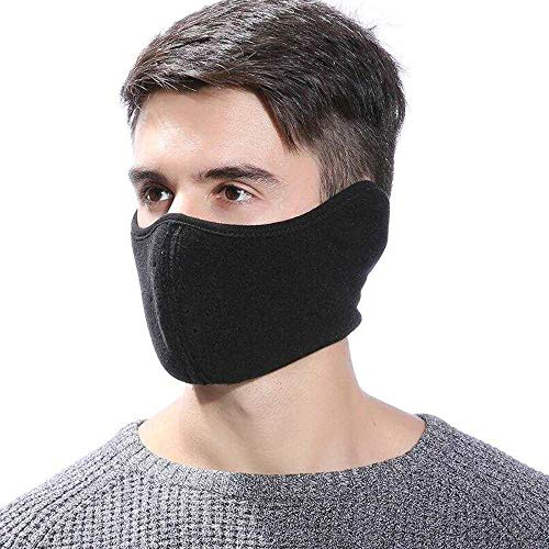 YzoTek Mens Winter Warm Windproof Mask - Thick Dustproof Breathable Mouth Cover/Cold-proof Headwear Earmuff/Outdoor Sports Windproof Half Face Gauze Mask(Black)