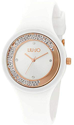 Liu Jo TLJ1419 - Orologio analogico al quarzo, da donna, con cinturino in silicone, colore: oro rosa bianco, Oro rosa bianco, Bracciale
