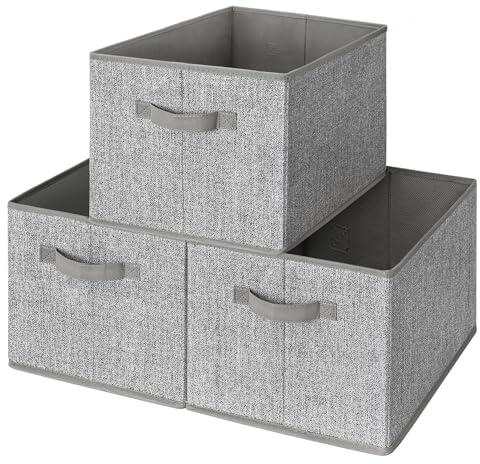GRANNY SAYS Grande Boite de Rangement, Lot de 3 Boîtes Rangement Pliable, Boîte de Rangement Vetement pour Étagères, Paniers et Boîtes de Rangement pour Placard, Caisse de Rangement Tissu, Gris