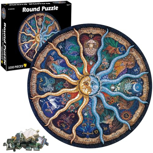 Puzzle 1000 Teile Erwachsene, Runde DIY Constellation Puzzle, Schwer | Puzzlespiele Stressabbau Spielzeug Geschenke für die ganze Familie - Thema 12 Sternbilder