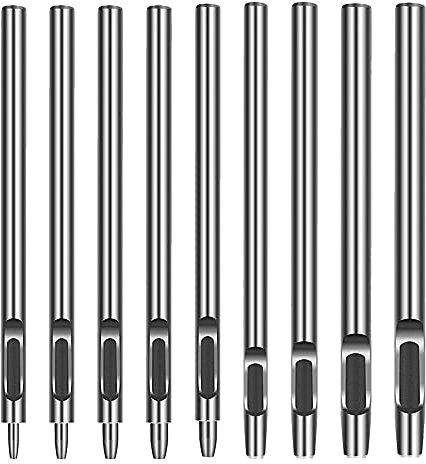 DKINY 9pcs Poinçon Creux Cuir en Acier Carbone Perforateur à Trou en Cuir Ceinture Outils de Perforation pour Maroquinerie Travail à la Main Artisanat Bande Montre (9 Tailles)
