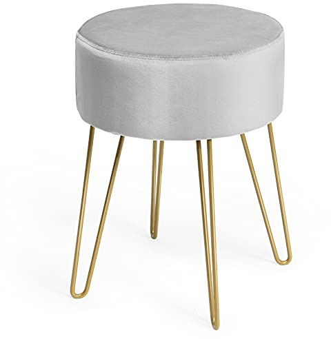 GIANTEX Schminkhocker Samthocker rund, Hocker Schlafzimmer, Fußhocker Sitzhocker mit Metallbeinen, moderner Polsterhocker Ottoman Hocker für Schlafzimmer Wohnzimmer Umkleidekabine (Grau)