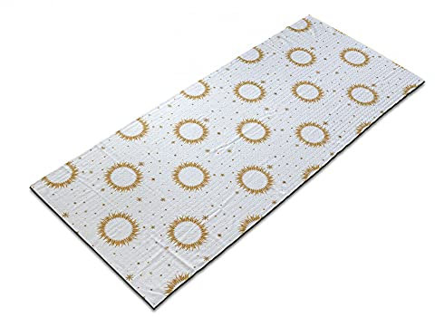 ABAKUHAUS Celestial Sun Yoga-Mattenhandtuch, Sun and Stars, rutschfeste schweißabsorbierende Yoga Pilates Workout Pad Abdeckung, 64 cm x 178 cm, Dark Orange und Weiß