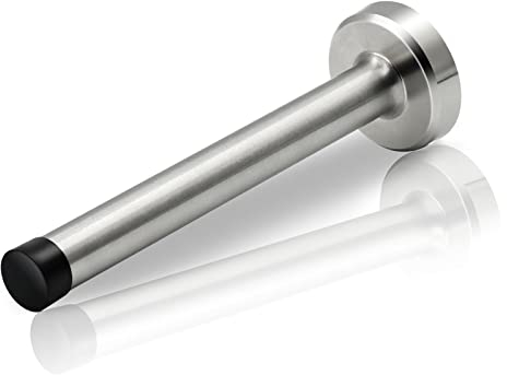 Door Stops, 6 Inch Long Door Stoppers for Skirtings Heavy Duty Stainless Steel Door Stop Wall Mounted Modern Door Stopper Wall Protector with Sound Dampening Rubber Top Chrome Silver Doorstop for Wall